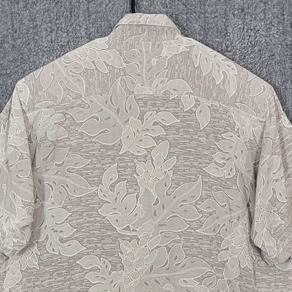 Ono & Company Liberty House Hawaiian Shirt Mens XXL Taupe Leaf Print Silk Blend - Picture 8 of 10